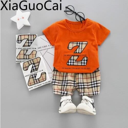 Latest Summer Casual Boys Sets Baby Children T-shirts and Shorts Short Sleeve Plaid High Quality Kids Sets