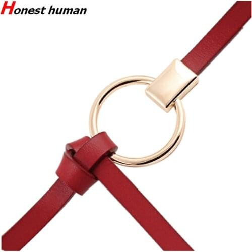 New Designer Womens Genuine Leather Thin Belt High Quality Knotted Belts For Female Dress Round Buckle Decorative Cowhide Strap