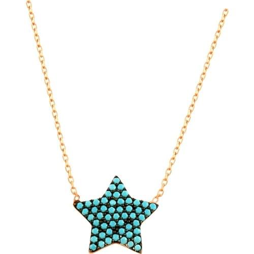 Star Necklace Micro Pave Turquoise Women Necklace 925 Sterling Silver Dainty Cute Boho Star Charm Pendant Necklace for Women