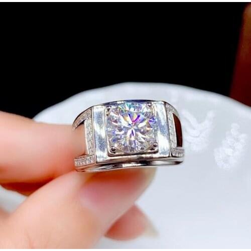 Luxury big size sparking natural moissanite men ring real 925 silver wedding gift 9*9mm size muscular power style king