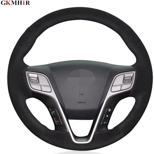 Hand-stitched Black Suede DIY Car Steering Wheel Cover For Hyundai Santa Fe 2013-2018 ix45 2013 2014 2015 2016 Accessories