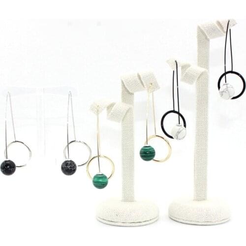 Particular Concise Style V Copper Hoop Natural Teardrop Perfect Round 3 Colors Marble Stone Ball Drop Earrings for Women