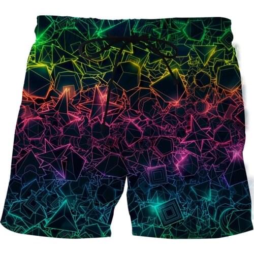 New Summer 3D Mens Shorts Geometric Pattern Swimming Trunks Mens Fun Sports Leisure Beach Pants Fashion Hot Mens Swimsuit Pan