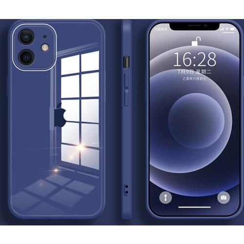 Tempered glass silicone phone case for iphone 12 11Pro 12Mini 12 pro XS Max XR X SE 8 7 plus protective case macaron color