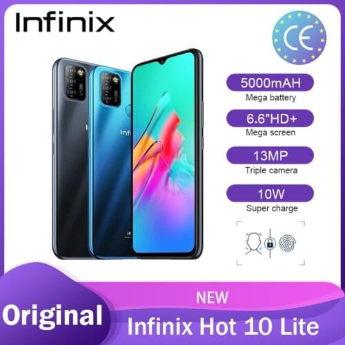 Global Version Infinix Hot 10 Lite 2GB 32GB Mobile Phone 6.6''HD 1600*720P 5000mAh Battery 13MP Camera Helio A20 Octa Core