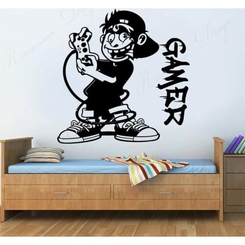 Funny Gamer Wall Sticker Vinyl Home Decoration For Boys Room Teens Bedroom Video Game Mural Game Controller Playroom Decals 4783