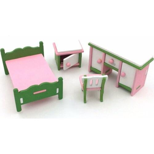 T01-X560 New children gift kids wooden toy Furniture doll house set DIY Educational Toys bedroon with desk 1set
