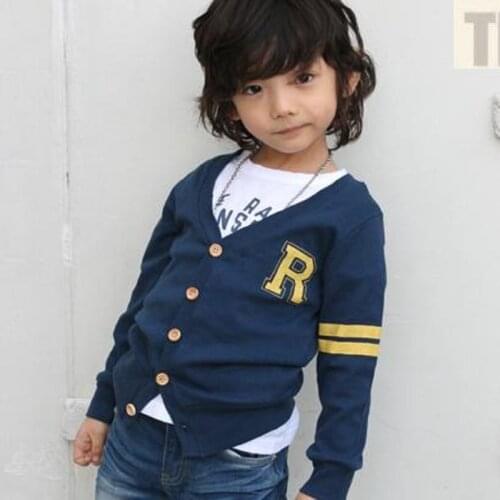 Navy Blue R Children Cardigans Boys Spring Coat Kids Jacket Baby Boy Clothes Cotton Sweater Fashion Boy Outfits Black Shirts