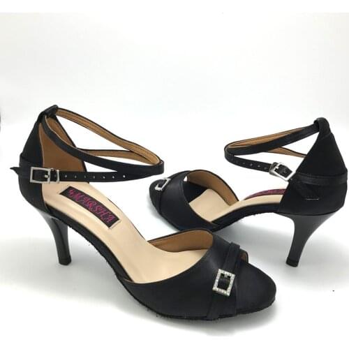 7.5cm heel Elegant black Latin Dance Shoes For women Salsa shoes pratice shoes comfortable latin shoes MS6245BLK shipping free