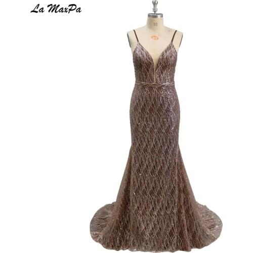 Unique Glitter Fabric Dark Champagne Mermaid Prom Dress With Cape CMT50