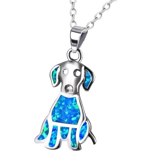 Bohemia Cute Dog Animal Choker Pendant Necklaces Silver color Blue Opal Chain Long Necklace Boho Jewelry Collares De Moda 2021