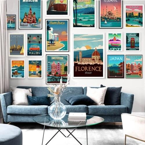 Famous City Vintage Poster Building Landscape Wall Art Canvas Painting Nordic Posters And Prints Pictures For Living Room Decor