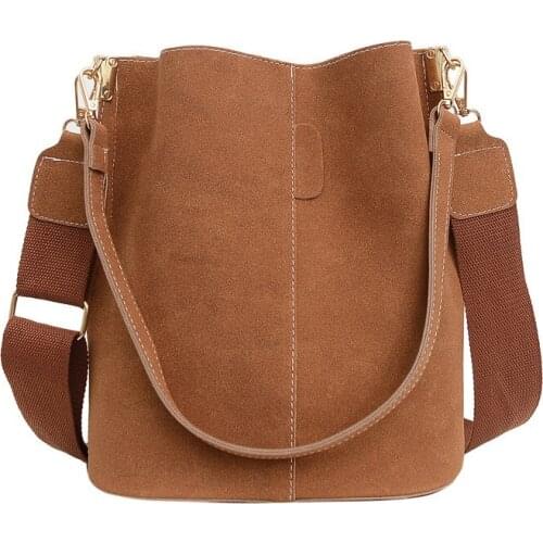 Retro High Capacity Bucket Bags Nubuck Leather Shoulder Bag For Women Designer Brand Hand Bag Luxury Lady Crossbody Bags