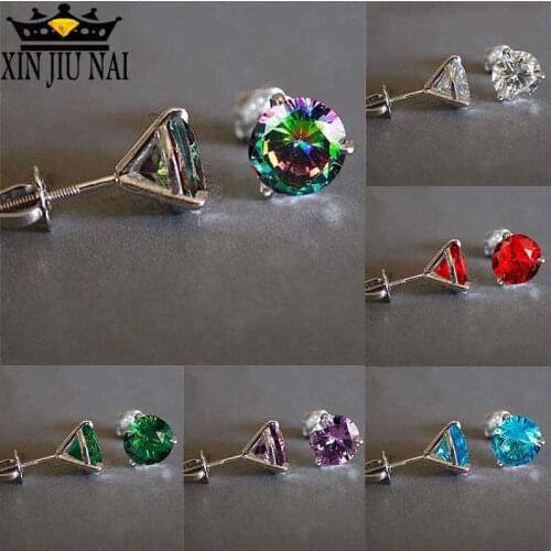 2020 new sterling silver s925 fashion colorful zircon banquet Colorful Rainbow Sapphire female jewelry gift geometric earrings