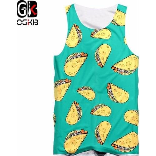OGKB Food Vest Women/mens Funny Print Hamburger Dumplings 3D Tank Top Summer Unisex Sleeveless Shirt Fitness Vest Dropshipping