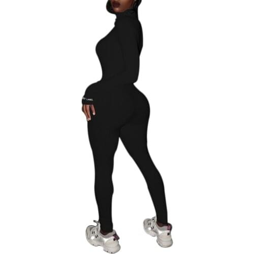 2020 Women Turtleneck Playsuit Long Sleeve Bodycon Jumpsuit Romper Trousers Tracksuit One-pieces Sport Slim Black White Jumpsuit