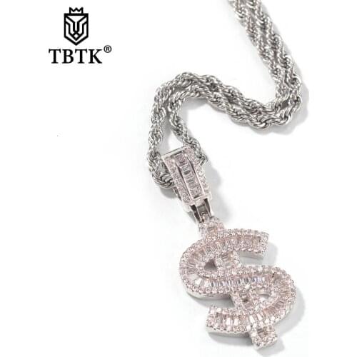 TBTK Hiphop Pendant Necklace Baguette $ Symbol Iced Out Zirconia Luxury Jewelry Long Gold Necklace Link Chain Drop shiping