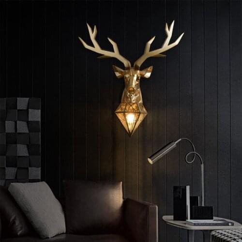 French Country Art Gold Wall Lamp American Retro Deer Wall Light Bedroom Living Room Decoration Antler Lights Wall Lamp for Home