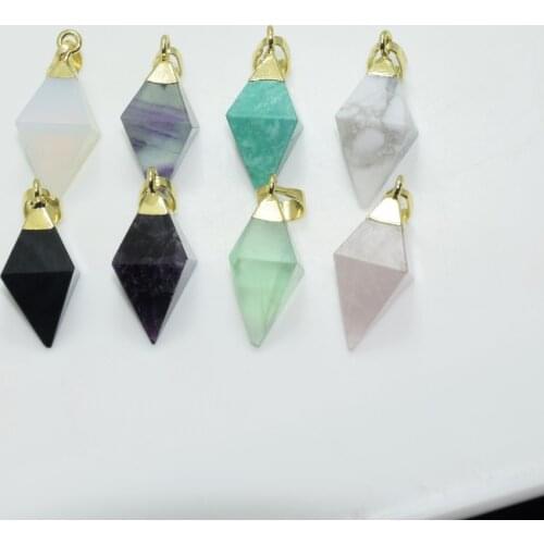 Gold point stone crystal square pendants girl natural quartz crystal jewelry making healing gem stones accessories charms real