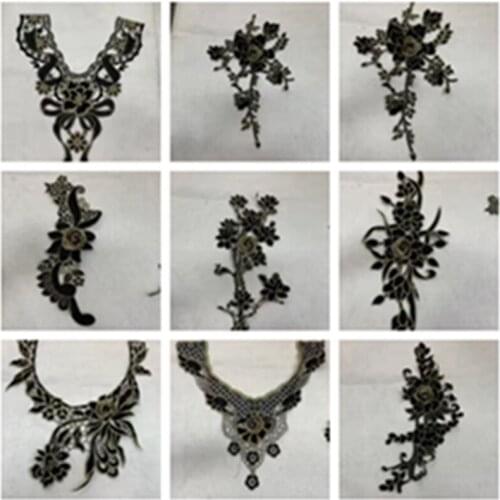 Gold and black metallic yarn and polyester embroidery patches,XERY191024B