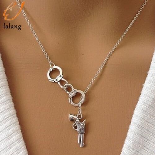 1Pcs Handcuff And Gun Lariat Necklace Fifty Shades Of Grey Pendant Necklace Fashion Lovers' Chains Necklaces Link Chain 369665