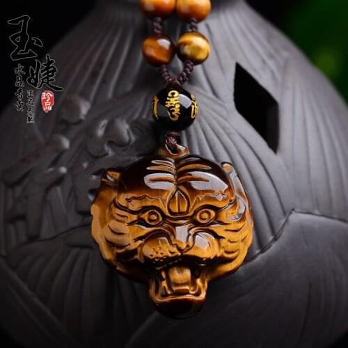 100% natural tiger eye stone jade pendant necklace zodiac tiger jade pendant texture necklace women men jadeite jade jewelry