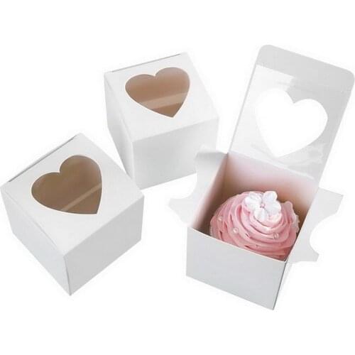 100Pcs/Lot 7.5x7.5x7.5cm/6x6x6cm Mini Cake Box With Hear Window Small Candy Boxes White Paper Gift Packaging Box For Party