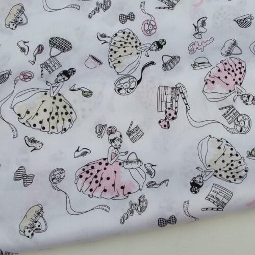 135cmx100cm Soft Cotton Twill Fabric for cloth, shirt, Skirt - princess,bag,bow,cat,shoes(pink skirt)