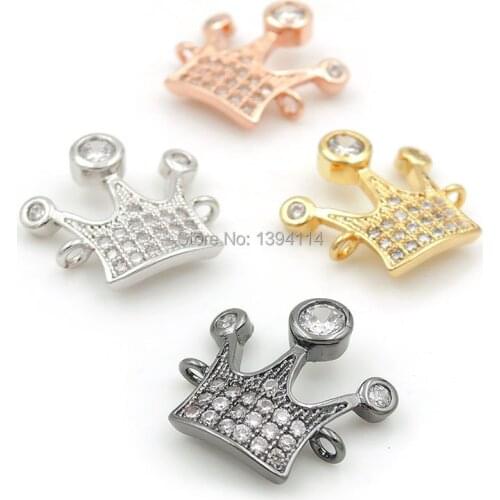 16*15*3mm Micro Pave Clear CZ Crown Connectors Fit For Men And Women Making Bracelets Jewelry