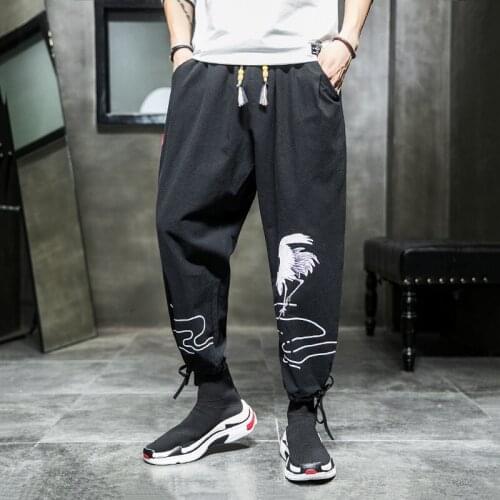 2020 Summer Style Harem Pants Men Chinese Style Casual Loose Cotton Linen Sweatpants Jogger Pants Streetwear Trousers 10863