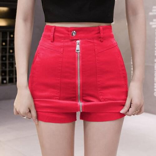 2021 spring and summer new denim shorts skirt Korean version red high waist zipper A-line skirt stretch pack hip hot shorts