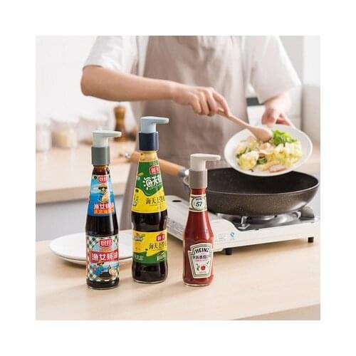 3pcs Kitchen Oyster Sauce Squeezer Seasoning Bottle Pressure Push-type Nozzle Plastic Pump Tools Kitchen Accessories Supplies