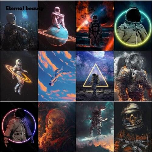 5D Diy Diamond Painting Astronaut Series In Space Skeleton and Butterfly Black Diamond Embroidery Mosaic Art Paintings Handmade