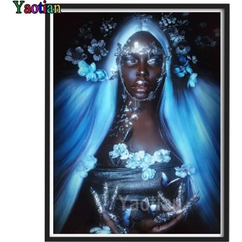 Full Square Round Drill Diamond Painting African woman white flowers 5D Diy Diamond Embroidery Cross Stitch Kits Mosaic Wall Dec