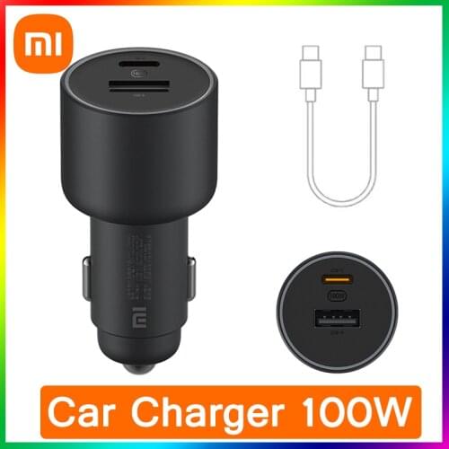 Original Xiaomi Car Charger 100W Dual USB Quick Charge QC 5V 3A Fast Charging USB-A USB-C Mi Car Charger Adapter With 5A Cable