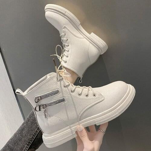 White Short Boots Women 2020 New Single Boots British Style Wild Single Shoes Flat Bottom Ins Tide Net Red Martin Boots