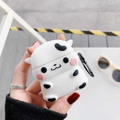 Case for Airpods 1 2 Bluetooth Earphone Case for Airpods Pro Accessories Protective Cover Cute Cow Silicone with Keychain 3D