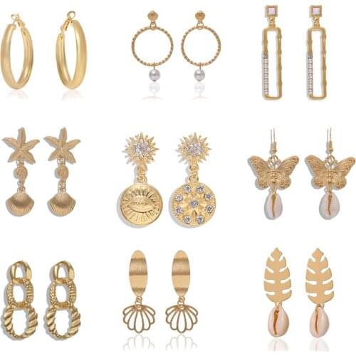 Dvacaman Maxi Geometric Metal Drop Earrings for Women Shell Round Butterfly Star Statement Earrings Long Jewelry Wholesale Gift