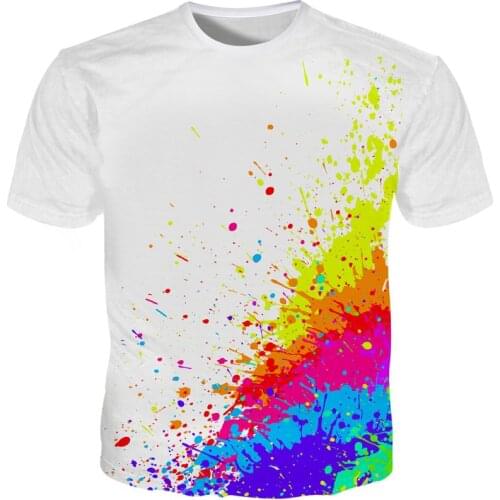 3D T-shirt splash color paint stains 3D printing short sleeve fashion white T-shirt summer jacket plus size XXS-6XL
