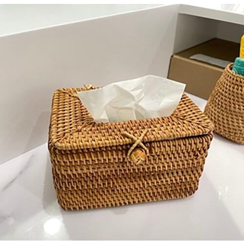Living Room Ornaments Handmade Rattan Weaving Napkin Box Pastoral Style Home Furnishing Decoration Toilet Tissue Boxs
