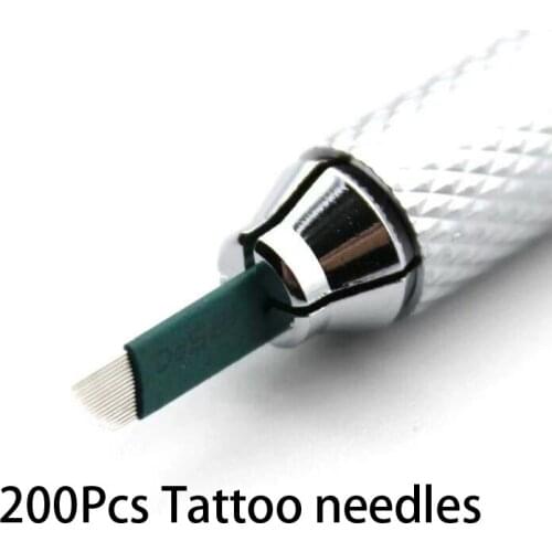 200Pcs 0.18mm Microblading 12 14 16 18 Flex Laminas Nano Tattoo Needles Pins Blades for 3D Makeup Eyebrow Pen Tebori Embroidery