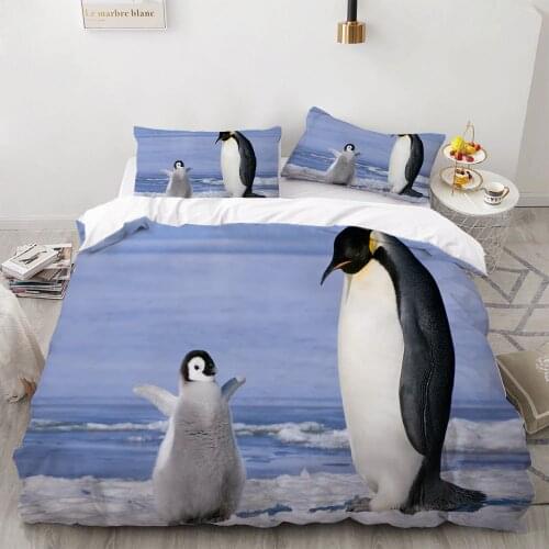 3 Piece Bedding Set Penguin Cover Set Animal Duvet Cover Comfortable Bed Quilt Pillowcase 3D Printing Bedding Full Size Bed Set