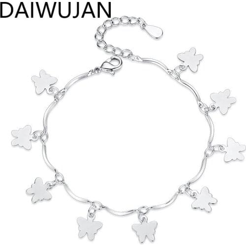 DAIWUJAN Korean Cute Butterfly Pendant Bracelets & Bangles for Women Girls Student Fashion 925 Silver Adjustable Party Jewelry