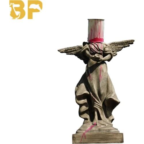 Bucket on Head Grey Color Pour The Paint Iron Bucket Angel Original Fake Banksy Sculpture Top Street Art Resin Figurine