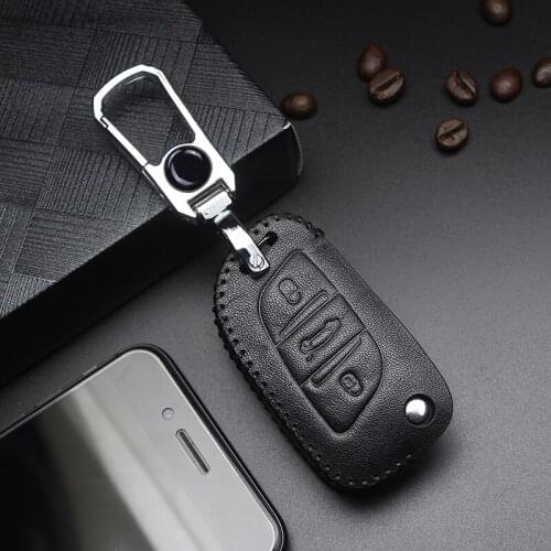 Leather Car Key with Metal Key Holder For Citroen C4 C4L C6 C3-XR CACTUS C3 C5 For Peugeot 301 307 208 308 408 508 Accessories