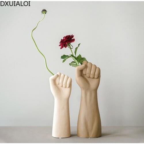 Nordic style creative fist hand-shaped art ceramic floral home decoration accessories flower vase ornaments Holiday gift