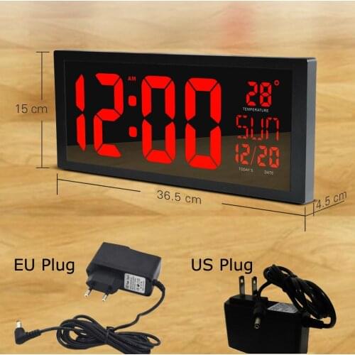 Square 14 inch Wall Clock Digital LED Calendar Temperature Desk Clock Parents like 12 Hours Large Number watch With US/EU PLUG