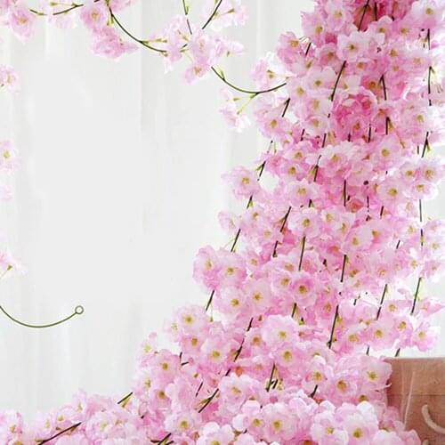 Lovely Cherry Rattan Wedding Arch Decoration Vine Artificial Flowers Home Party Silk Ivy wall Hanging Garland Wreath 200cm
