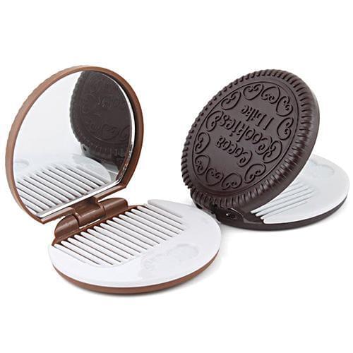 Cute Cookie Shaped Design Mirror Portable Makeup Chocolate Shape Comb Set