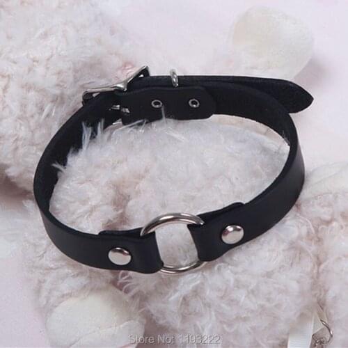 Fashion Jewelry Punk Rock Handmade Leather Clear PVC O shaped Choker Buckle Spikes Collar Necklace
